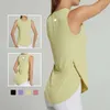 Canottiera da donna Lu Vest O Collo Senza maniche Lato aperto Traspirante Camicia da yoga ad asciugatura rapida Corsa Allenamento Abiti larghi Fiess Canottiera sportiva penna