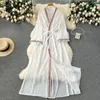 Dames Gebreid Etnische Stijl Chiffon Lang Vest Dames Vintage Borduren Veters Vrouwelijk Zomer Boho Strand Vakantie Vesten Dropship