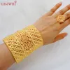 Bangles 2022 New Dubai Wide Bangle With Ring For Women African Luxury Jewelry Nigerian Indian Middle East Bridal Wedding Banquet Gifts