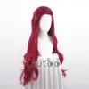 Perruques synthétiques bouclées la petite sirène, perruque longue rouge profond, perruque de Cosplay princesse Ariel, Costume de jeu de rôle + bonnet de perruque