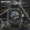 Armbandsur Sanda 3302 Men's Electric Watch Multi-Function Fashion Trend Outdoor Luminous Alarm Clock Watertproof stockproof armbandsur 2024