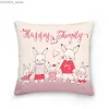 Pillow Case Ostern dekorative Kissenbezüge Hülle Kaninchen Hasen gedruckter Polyesterwurf für Home Sofa Hülle Y240407