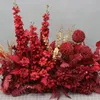 Red Rose Gold Leaf Artificial Flower Row Hyacinth Poppy Decor Wedding Party Arch Marriage Welcome Sign Road Lead Fake Floral 240328