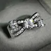 Cluster Rings Classic Super-Glitter Three-Lay Openwork Flowers Crossed Round fl Diamond Par Ring for Women Zircon Engagement Drop DHR0U