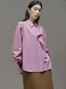 Women's Blouses Shirts DUSHU 50.2% Wool Pink Temperature Straight Womens Winter Top with Ruffle Edge Design Front Shoulder Shirt Contrast Cuff TopL240328