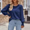 Blouses Femmes Femmes Couleur Unie Col Rond Chemisier Texturé À Manches Longues Chemise À Volants Poignets Plissés Hauts Décontractés Pour Dames Blusas Automne