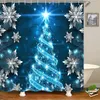 Duschvorhänge Kinder Frohe Weihnachtsbäume Blauer Schnee Santa Claus Polyester Vorhang Set für Badezimmer Badewaterdestoff mit 12 Haken