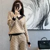 Women's Two Piece Pants Letter Printing Vintage Knitted Set Korean Fashion Women Pullover Top And High Waist Wide Leg Casual Sport Suit