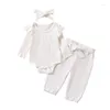 Clothing Sets Baby Girl 3Pcs Outfit Ribbed Knit Solid Color Long Sleeve Romper Pant Headband Set Infant Spring Fall Clothes