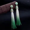 Dangle Earrings Bulk Price 2 Color Pink&Green Cotton Tassel Fringe Twinkling Ethnic Fashion Long Acrylic Drop Jewelry