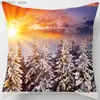 Kuddefodral Snöfärgad hemdekoration tryckt fodral i solnedgången 45 * 45 cm Y240407