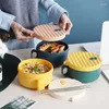 Vaisselle Boîte à lunch portable grande capacité avec poignée couvercle baguettes bac à légumes réservoir intérieur en acier inoxydable bol à micro-ondes bol à ramen