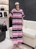 パーティードレスNYFS 2024夏の韓国女性ドレスベスティドスローブエットフェムエルビーズストライプスリットルーズプラスサイズの刺繍長