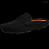 Casual Shoes Summer Mens Low Slip On Half For Men High Quality Leather Italian Designer Breathable Hollow Out Big Size 38-46