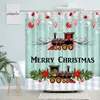 Cortinas de chuveiro cortina de natal verde pinho ramo vermelho caminhão natal bola árvores floco de neve vintage cinza placa de madeira ano decoração do banheiro