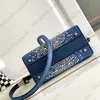 Markentasche, Designer-Umhängetasche, Mini-Loco-Denim-Handtasche, modische Tragetasche, Luxus-Lederimitat, Kristallperlen-Umhängetasche, blaue Mädchen-Clutch-Tasche, Beuteltasche, zwei Größen