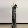 Casual Dresses Elegant Three-dimensional Feather Bead Embroidered Maxi Dress Sexy Off-shoulder Long Gown Party