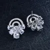 Stud Earrings Fashionable And Versatile 925 Silver Semi-circular Diamond Inlaid European American Instagram Style