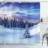 Shower Curtains Winter Forest Snow-covered Pine Alpine Peaks Idyllic Early Morning Scenery Seasonal Christmas Elk Bathroom Decor