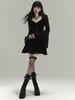 Casual Jurken Goth Lange Mouw Hoge Taille 2024 Vintage Punk Stijl Stroomden Bandage Jurk Vrouwen Flare Party Alt Outfit