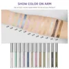 Eye Shadow QIBEST Glitter Shimmer Eyeshadow Pen Set Cosmetic Shadow Pencil Eyeliner Quick-drying Liquid Eyeshadow Sticker Outline Eyemakeup