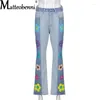 Jeans da donna sexy a vita alta stampa floreale patchwork grafico moda streetwear pantaloni svasati in denim da donna pantaloni corti vintage