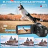 Câmera de vídeo filmadora 8K 64MP com zoom digital 18X, WiFi, visão noturna infravermelha e tela de 30 toques.Perfeito para vlogging no YouTube, webcam e inclui microfone e cartão SD de 32 GB