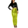 Skirts Elegant Sexy Shiny Metallic PU Leather High Waist Restricted Slim Hobble Long Gothic Bondage Party Clubwear S-7XL