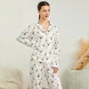 Conjunto de pijama feminino de 2 peças, roupas para casa, manga comprida, lapela, botão, camisa, calça com estampa de vidro de vinho, conjuntos de roupa de dormir