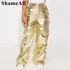 Women's Pants Women High Waist Ruched Harem Sexy Metallic Gold Casual Trousers Fairy Grunge Clothes