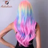 Synthetic Wigs Europe and the United States fashion parting bangs wig female Hair on top of the pink head Y240401