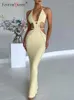 Casual jurken Y2K halter damesjurk uitgehold effen kleur diepe v-hals mouwloos patchwork veters vrouwelijk sexy feest 2024 zomer