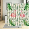 Duş perdeleri tropikal yağmur ormanı flamingo perde set yeşil bitki manzarası ev dekoru su geçirmez kumaş banyo kancalar
