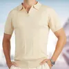 Polos pour hommes Mode Polo tricoté pour hommes Solide Col V Manches courtes Tops Japon Style Smart Casual T-shirts Vêtements d'été