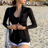 Dames Zwemkleding 2024 Dames Badpak Hoge taille 3-delig Badpak Lange mouwen Strandkleding Koreaanse stijl Surfen Zwart Zomer