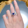 Pierścienie klastra Springlady Vintage 925 Srebrne serce Cut 8 mm szafirowy kamień biżuterii Pierścień koktajlowy dla kobiet prezenty zaręczynowe