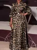 Casual Dresses VONDA 2024 Summer Women Dress Bohemian Elegant Leopard Print Long Lantern Sleeve Loose V Neck Party Robe Femme