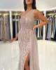 One Shoulder Crystal Mermaid Prom Dress Beading Formell Evening Evening Elegant Splites For Special OCNS Golvlängd Robe de Soiree