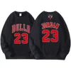Bulls 23 Moletom com capuz feminino de primavera e outono com gola redonda sem chapéu, camisa base de basquete de manga comprida tendência principal