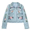 Ladies Casual Blazer Floral Printed Studded Nici Połączona faux skórzana kurtka motocyklowa z haftowanym dla kobiet