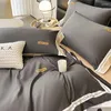 Conjuntos de cama ABAY Conjunto de algodão egípcio bordado capa de edredão macio colcha 220/240 lençol elástico 180/200 fronhas de folha plana