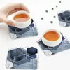 Tapetes de mesa azul e cinza geo coasters pvc couro placemats antiderrapante isolamento café para decoração casa cozinha jantar almofadas conjunto de 4