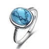 Cluster Rings Natural Oval 8 10MM Turquoise Ring 925 Sterling Silver Party Anniversary Gift For Women Man Retro Stone Jewelry