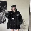 Women's Jackets 2024 Spring Autumn Coat Korean Harajuku Style Bomber Jacket Oversized Leather Pure Black Cloth