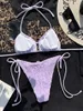 Damen-Badebekleidung, Sommer-Frauen-2-teiliger Badeanzug, sexy Halter, rückenfrei, Bikini-Set, lila, gerippt, Push-up-Tanga, Badeanzüge, Biquini