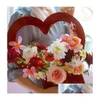 Hediye Sarma Elde Tutulan Çiçek Kutusu Kalp Şeklinde Paket Taze Aşk Sepeti Taşınabilir Kağıt Çiçekler Ambalaj Çanta Damla Deseni Ev Bahçesi FE DHDQZ