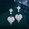 Stud Earrings BeaQueen 3 Colors Waterdrop Cubic Zirconia Stone Leaf Long Drop Fashion Jewelry Gifts For Women Wedding Party E665