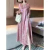 Ethnic Clothing Chinese Traditional Qipao Cheongsam Chi-Pao Womens Printed Imitation Silk Dress High End Elegant Sweet Pink Split Drop Dhgdt