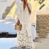 Podstawowe sukienki swobodne panie bohemian brzęczenie w szyku w kształcie litery duże sukienki kobiety koronkowa solidna moda elegancka szlafko boho wakacje długie yq240402
