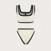 Sexig Arxipa Bikinis Två baddräkt för kvinnor Crop Top Vest Bathing Suit POLLED PUSH UP BEACHwear Button 2 Piece High midje Brasiliansk svart vit kontrast